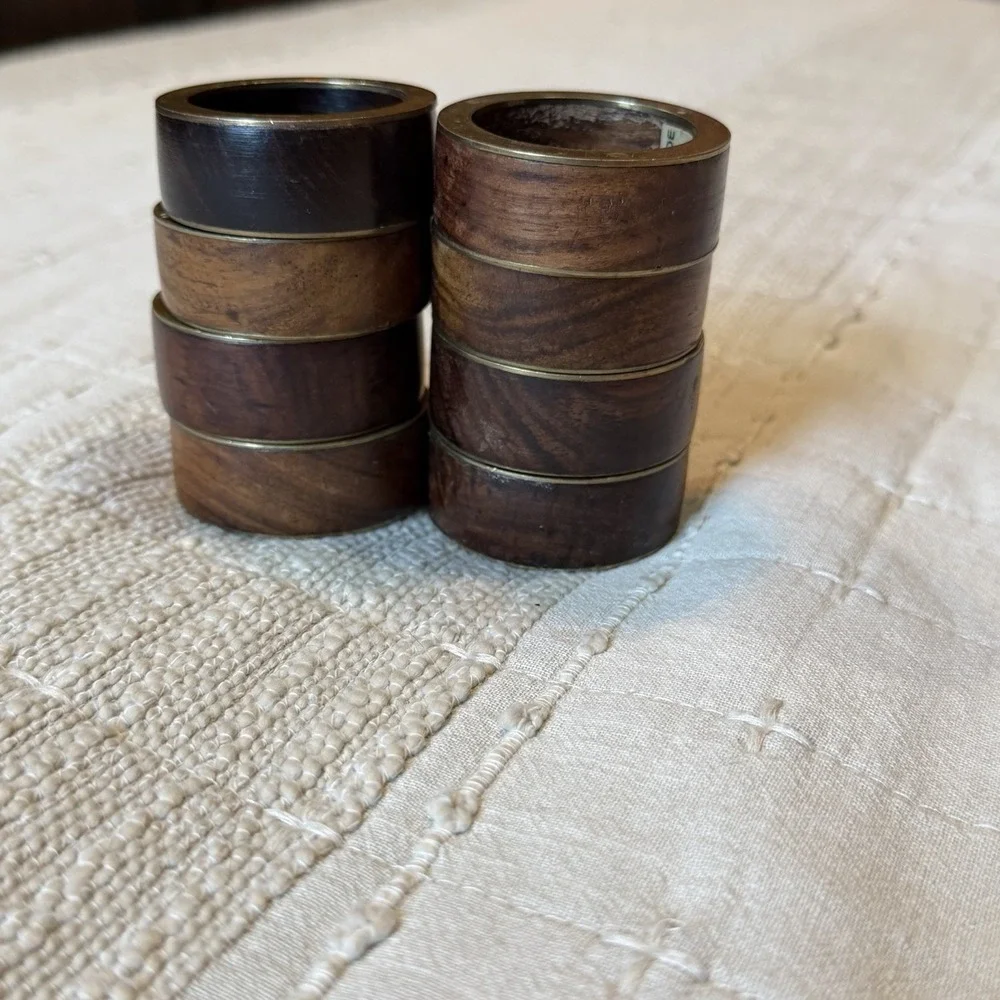 Napkin rings wood and brass inlay set of 8 Minimalist Modern design On A Vintage